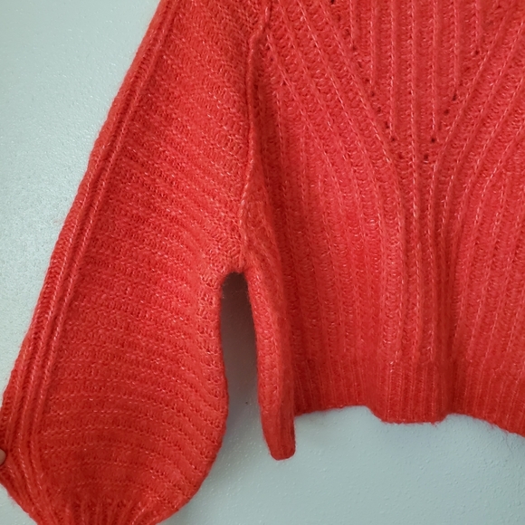 Free People Red Hot Carter Knit Pullover Balloon Sleeve Sweater Top Womens M - Picture 10 of 13